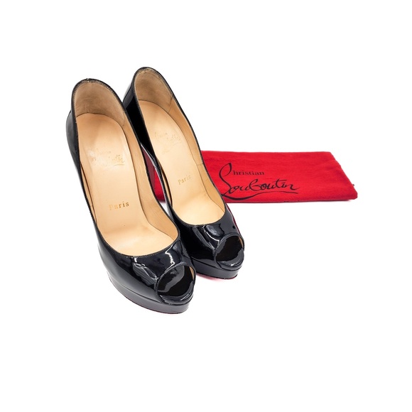 Christian Louboutin Fetish Peep 150 Black Patent Leather Platform Heels EU 37 - Picture 9 of 9